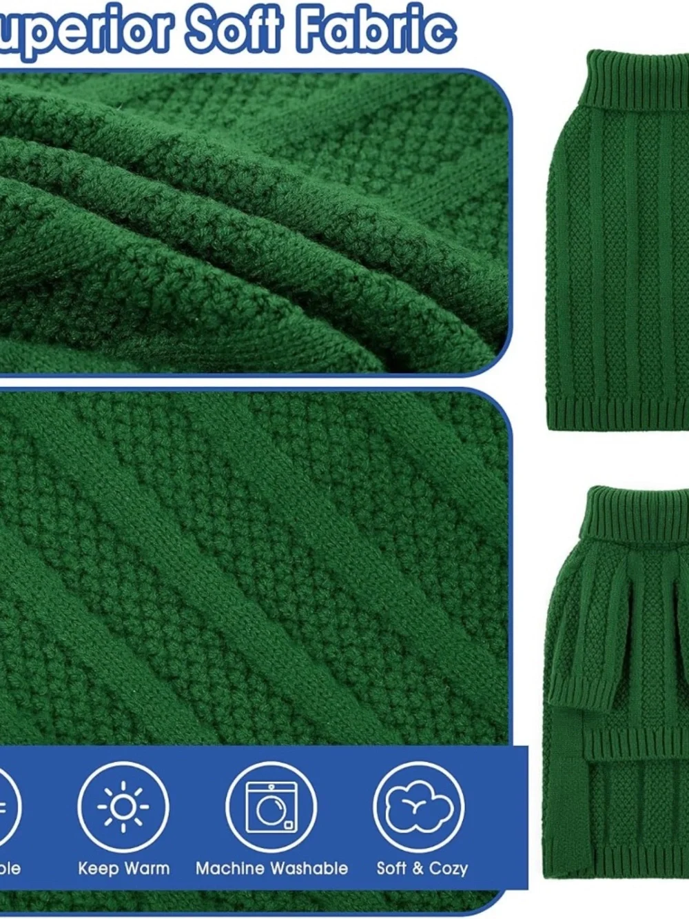 Queenmore Green Knit Dog Sweater Turtleneck Medium NWT